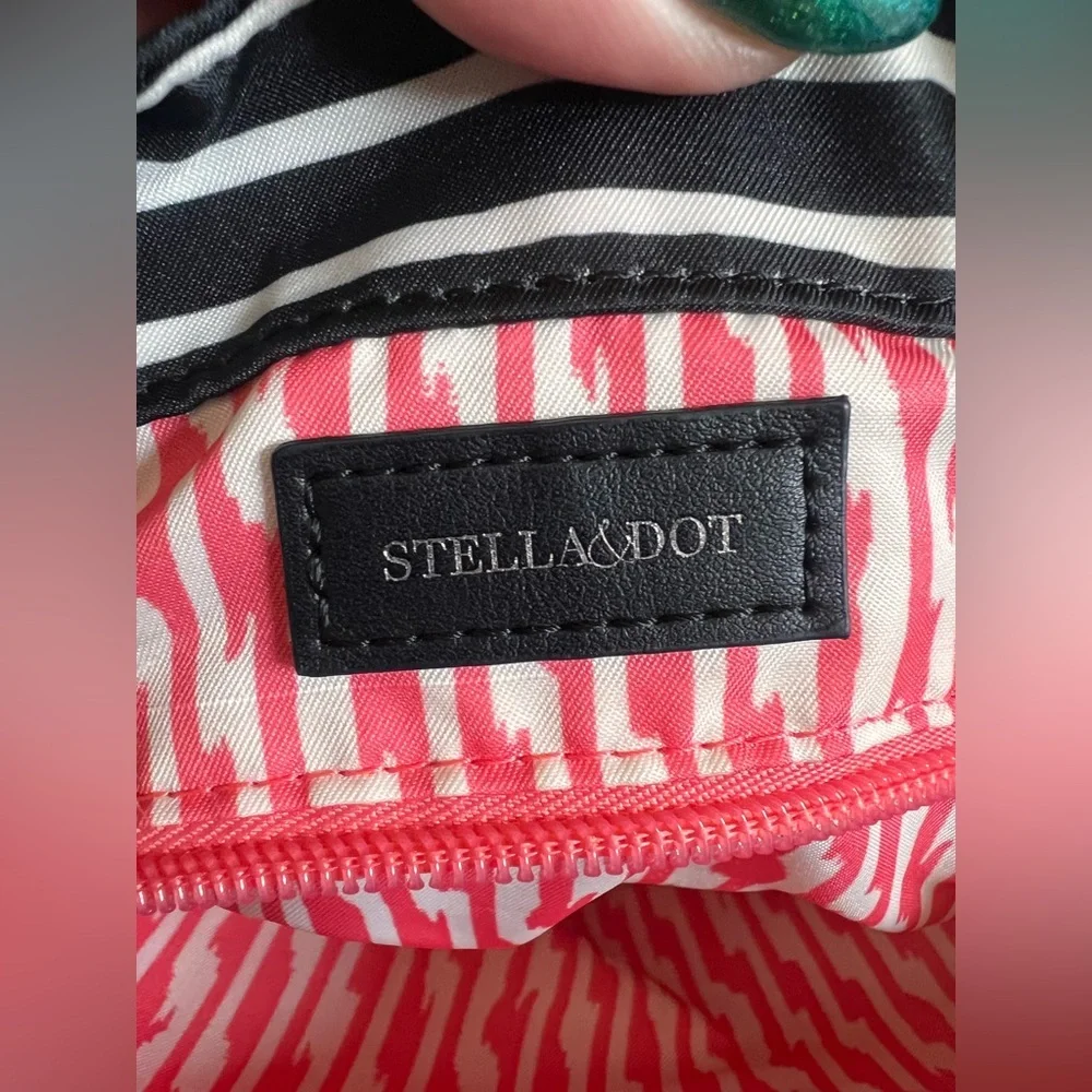 Stella & Dot Black & White Stripe Convertible Backpack Tote | Vegan Leather